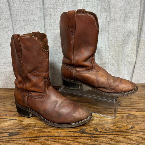 Vintage Brown Leather Roper Cowboy Work Boots Men’s 10.5 EE Western - Picture 1 of 10